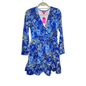 Lilly Pulitzer Codylee Long Sleeve Blue Floral Romper Dress– Size M NWT